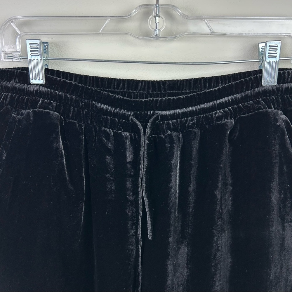 Garnet Hill Black wide-leg velvet velour pants rayon/silk blend pull on pants - Picture 3 of 9